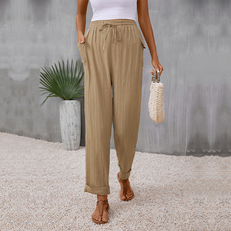 LOVECCR foreign trade elastic pants Hot autumn new 2025  pleated casual pants trousers