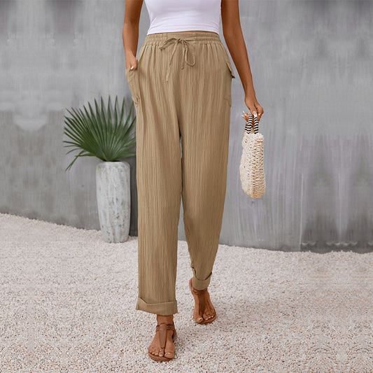 LOVECCR foreign trade elastic pants Hot autumn new 2025  pleated casual pants trousers