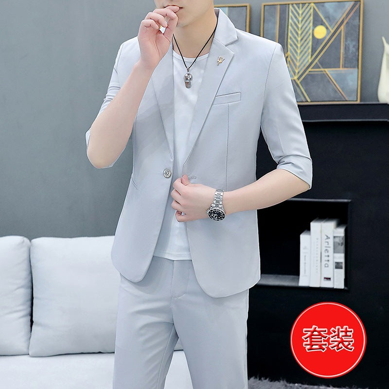 LOVECCR   Suit Men's One Suit Matching Summer Korean Style Trendy Fashion Dress 3/4 Sleeve Non-Ironing Casual Small Suit