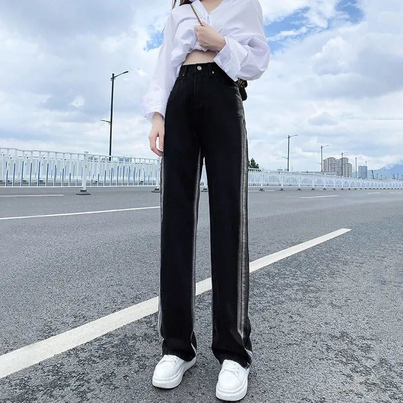 Gradient Jeans for Women Spring and Summer New High Waist Slimming Sense of Design Loose Straight Wide Leg Mop Pants Tide