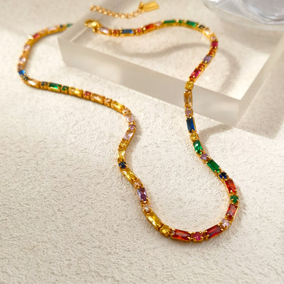 New Colorful Zircon Necklace Summer New Necklace Personality Affordable Luxury High-Grade Clavicle Chain Female 1346