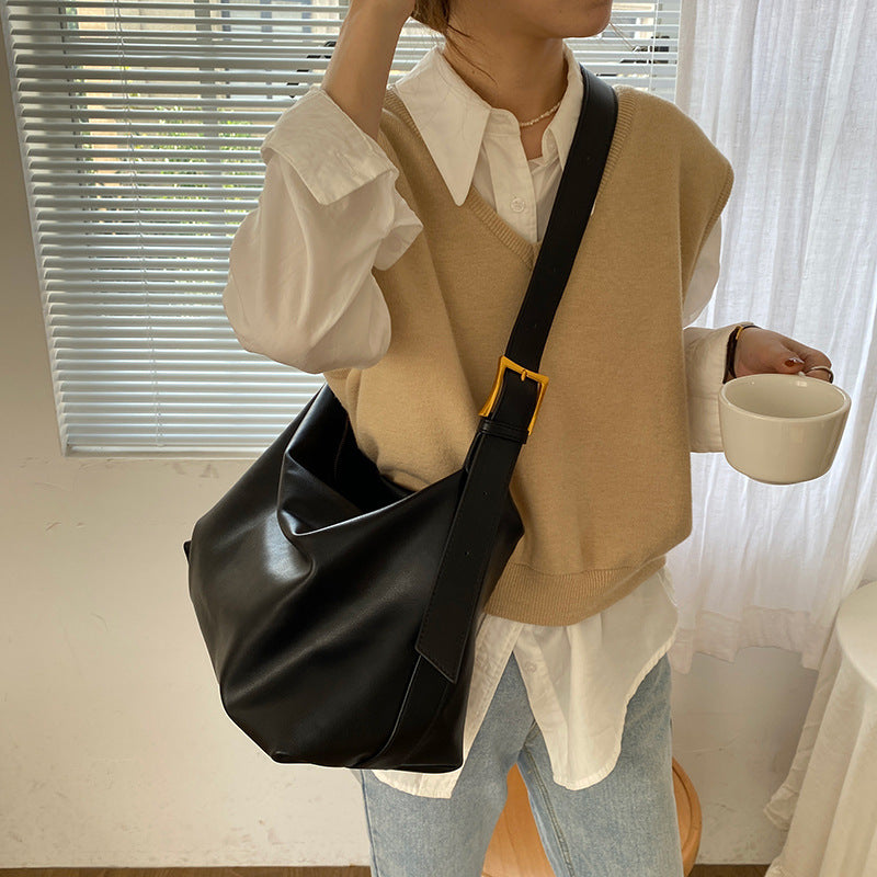 loveccr Korean Style Large Capacity Soft Collapse Minimalist Shoulder Bag Large Bag New Bags Women's Large Tote Bag Messenger Bag School Bag