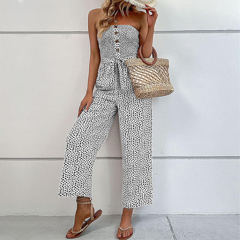 LOVECCR New  New Summer New Fashion 2025 Women's Clothing Chest Wrapped Lace Wide Leg Jumpsuit Women