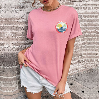 LOVECCR New popular Summer South East Asia Women's Crew Neck Printed Basic Top Guangzhou Short Sleeve T-Shirt Wholesale