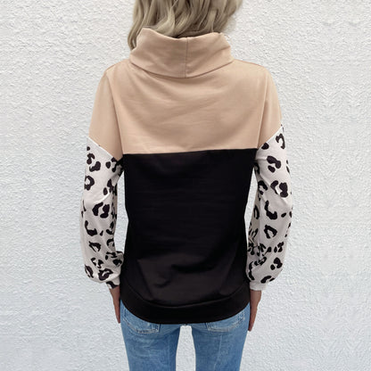 LOVECCR New Cross-border popular autumn and winter new products 2025 casual tops leopard print color matching long-sleeved turtleneck sweater