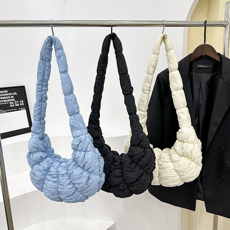 loveccr Cross-Border Women's Bag Korean-Style Pleated One-Shoulder Cross-Body Cloud Bag Sponge Light Versatile Casual Fashion Dumpling Women's Bag