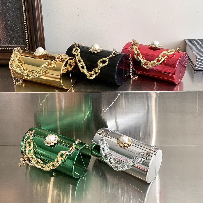 LOVECCR 2025  fashion pearl lock acrylic cylinder bag candy color temperament dinner handbag chain messenger bag