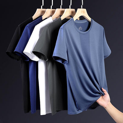 Daddy's Short Sleeve T-shirt Men's  New Ice Silk Slip Loose Breathable Summer Thin T-shirt for Middle-Aged and Elderly People