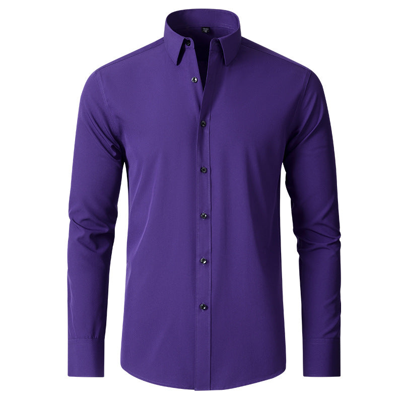 Cross-Border Full Elastic Force Shirt Men's Shirt Non-Ironing Anti-Wrinkle  Foreign Trade Simple Business Thin Shirt Men