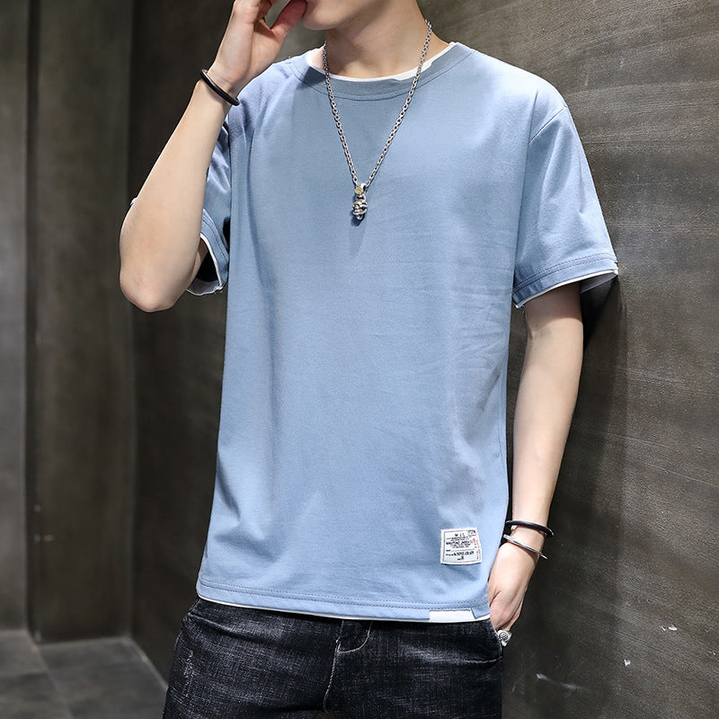 Short-Sleeved Men's Cotton T-shirt Summer Men's Crew Neck Half Sleeve T-shirt Solid Color Men's Loose Fashion Brand Clothes T-shirt Full