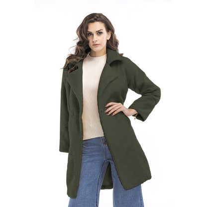 LOVECCR Hot 2025 winter women's clothing fleece solid color  trade medium and long woolen coat thickened coat