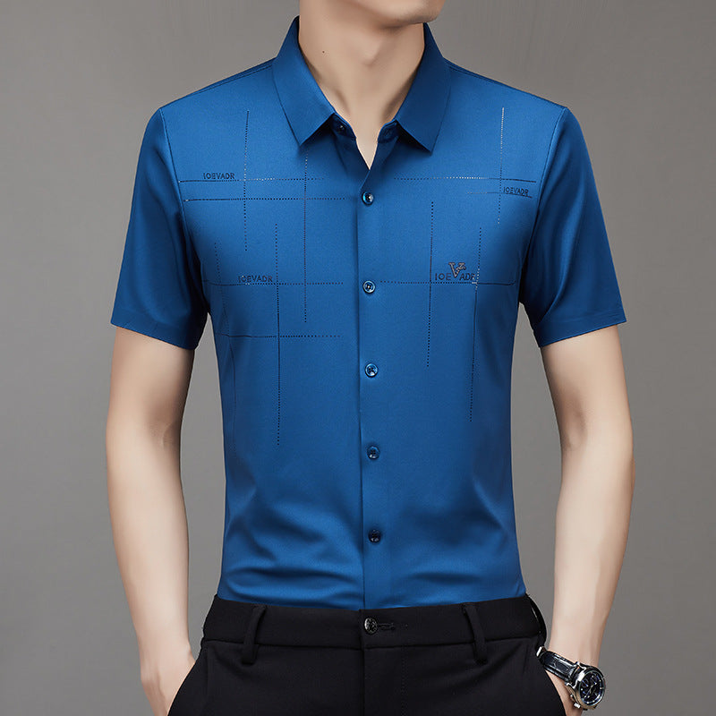 Summer New TikTok Same Style Men's Short-Sleeved Shirt Business Seamless Shirt