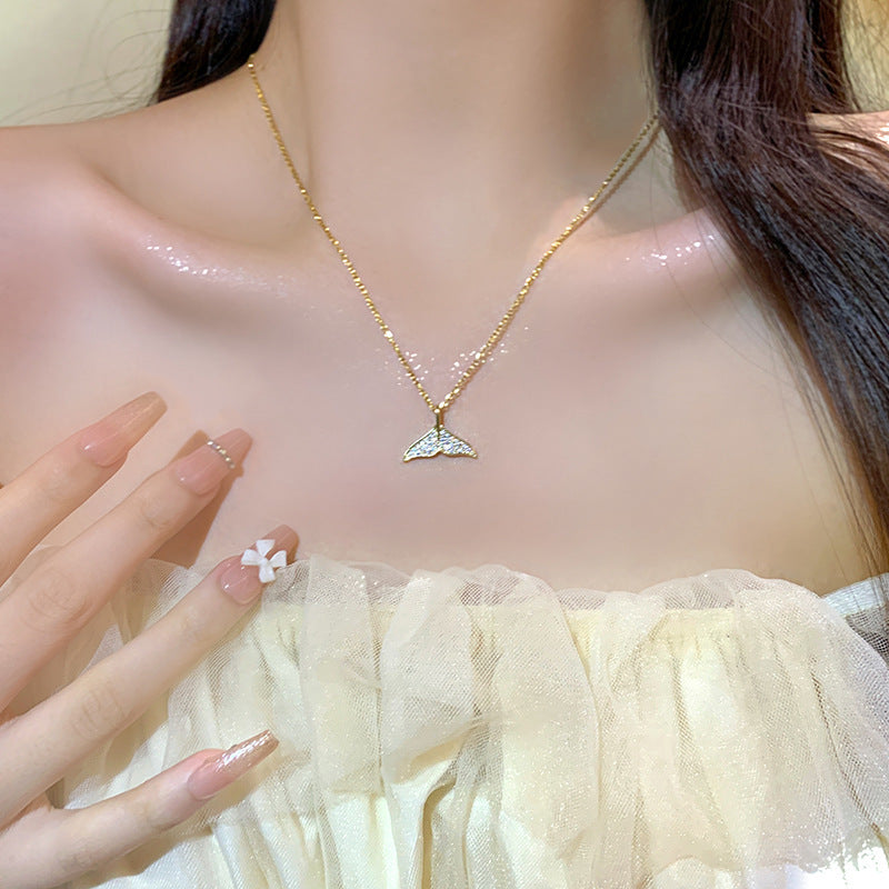 LOVECCR Light Luxury Minority All-Matching Graceful Pearl Necklace Super Fairy Sweet Fresh Loving Heart Zircon Titanium Steel Clavicle Chain Neck Chain