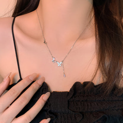 LOVECCR Light Luxury Minority All-Matching Graceful Pearl Necklace Super Fairy Sweet Fresh Loving Heart Zircon Titanium Steel Clavicle Chain Neck Chain