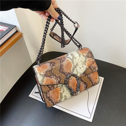 loveccr Cross-Border Fashion Women's Bag Color Crocodile Pattern Double Compartment Flap Bag  New Chain Crossbody Shoulder Backpack