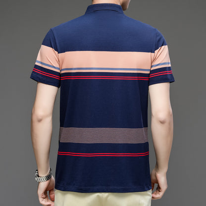 Men's Clothing  Summer New Pure Cotton Short Sleeve Men's T-shirt Striped Casual Polo Collar Men's Polo Shirt