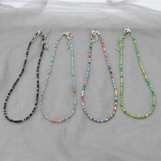 South Korea Vintage Color Beaded Bead Necklace Girly Style Bohemian Necklace Clavicle Chain Wholesale