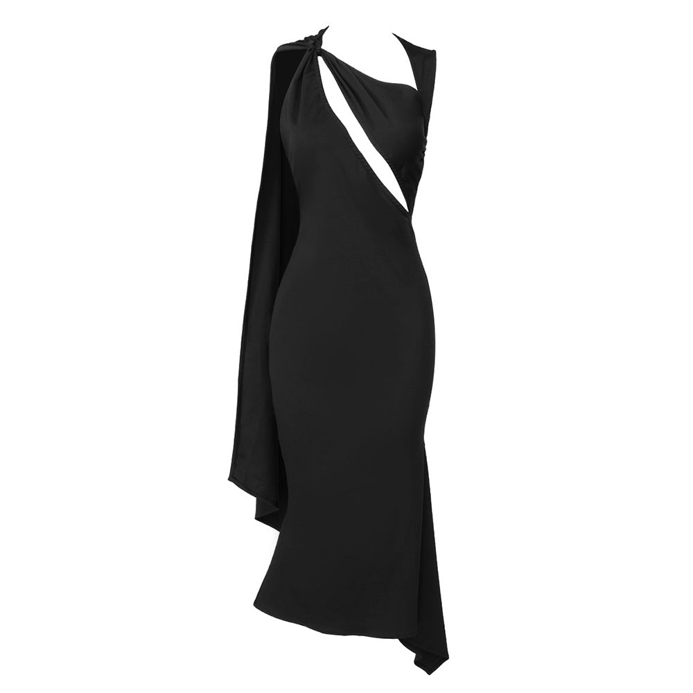 LOVECCR Summer black backless high-end New sleeveless hollow shawl streamer temperament dress dress 2025 women's clothing