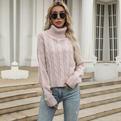 LOVECCR 2025 women's clothing popular autumn and winter new turtleneck twist sweater knitted sweater thickened thermal pullover top