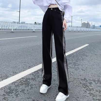 Gradient Jeans for Women Spring and Summer New High Waist Slimming Sense of Design Loose Straight Wide Leg Mop Pants Tide