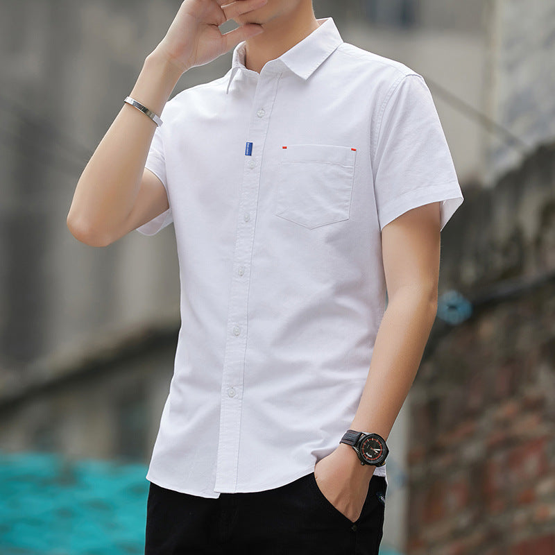 Cotton Short-Sleeved Shirt Men's Summer  New Thin Cotton Shirt Youth Business Leisure Iron-Free Shirt