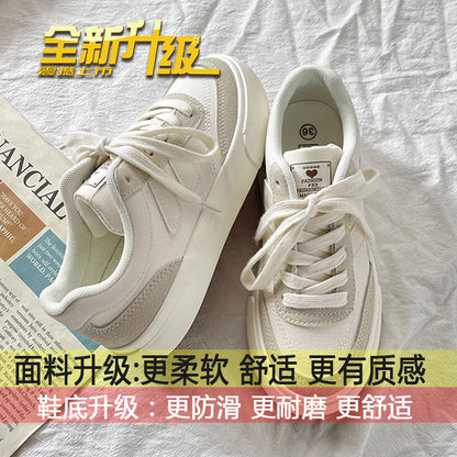 loveccr Women's Thick-Soled Canvas Shoes  Spring and Autumn New Niche Original Retro Versatile Sneakers Hong Kong Style White Shoes for Students