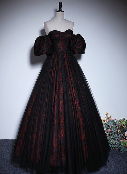 LOVECCRA-line Black and Red Lace Sweetheart Evening Dress, Black and Red Prom Dress