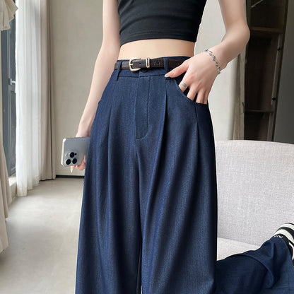 Lyocell Denim Wide Leg Pants for Women 2024 Spring and Summer New Drooping Slimming High Waist Casual Loose Straight Mop Pants