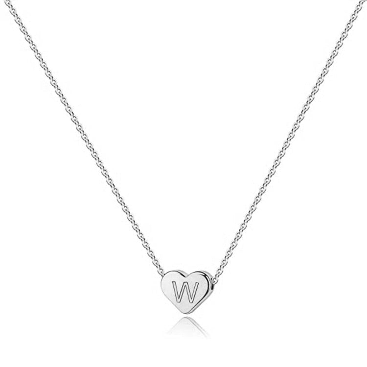 Cross-Border Love Engraved Letter Necklace Letter Heart-Shaped 26 Letters Pendant Necklace HOTan and NEWn Simple Clavicle Chain