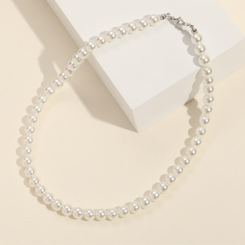 Hot Pearl Necklace Female Light Luxury Temperament Titanium Steel Material All-Matching Graceful Freshwater Short Pearl Necklace