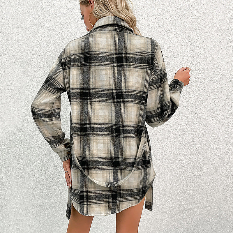 LOVECCR Hot   women's clothing Hot autumn and winter 2025  trade splicing plaid cardigan retro woolen thick coat