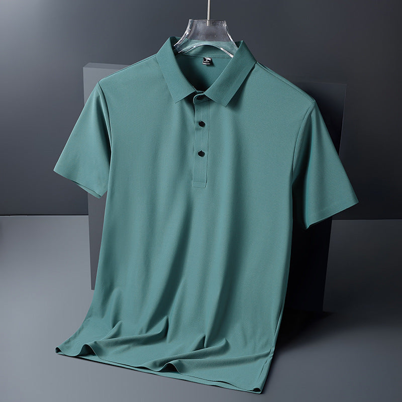 Summer Business Casual Men's Clothing Ice Silk Seamless Polo Shirt High Elastic Non-Ironing Thin Short Sleeve Lapel T-shirt Short Sleeve