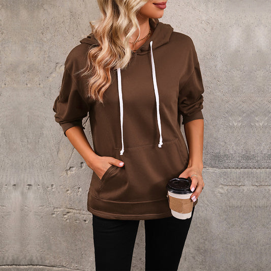 LOVECCR Hot autumn long-sleeved new sweater  hot sale casual women's clothing solid color pocket women's top