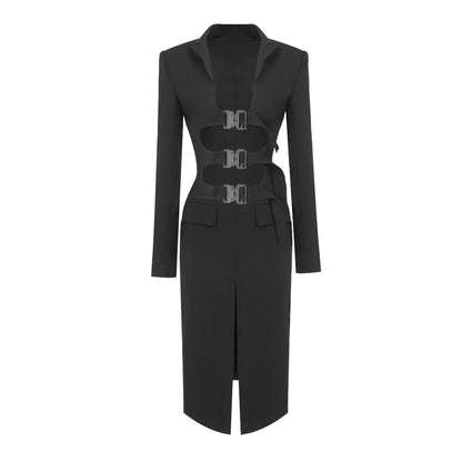 LOVECCR Black new buckle suit skirt two-piece set, 2025 New long-sleeved suit, autumn and winter women's clothing wear a complete set