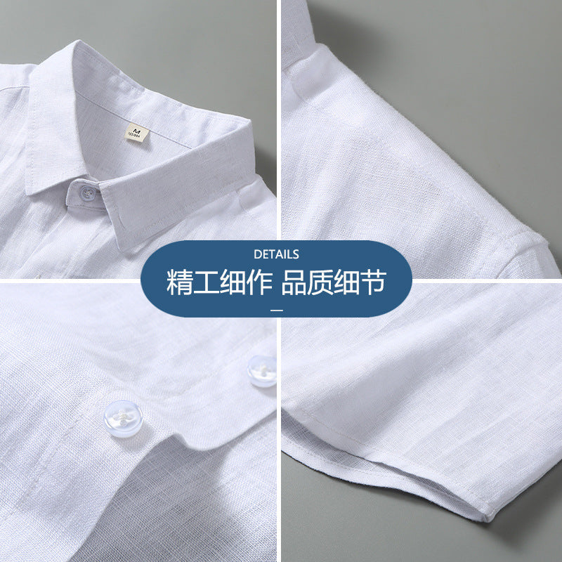 935 Pure Linen Short-Sleeved Shirt Men's Japanese-Style Retro Diablement Fort Top Clothes Summer Thin Casual Shirt