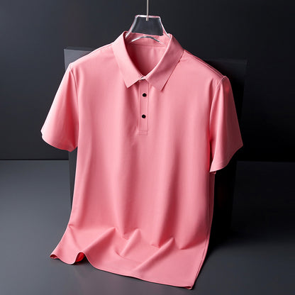 Seamless Ice Silk Short Sleeve T-shirt Polo Shirt Men's Summer New Quick-Drying Slim Fit Middle-Aged High-End Men's Business Casual