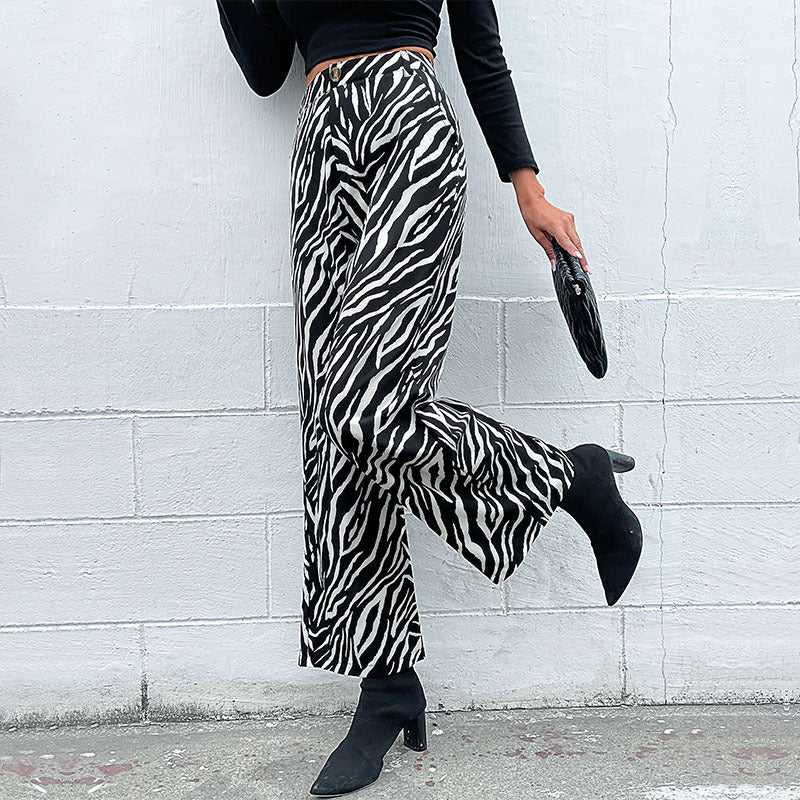 LOVECCR Hot new autumn and winter 2025  foreign trade casual trousers  commuter zebra pattern printed wide-leg trousers women