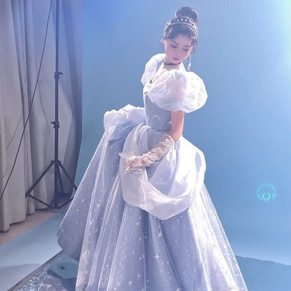 LOVERCCR  Blue Evening Dress Female Adult Ceremony Birthday Escape Princess Dress Light Luxury Minority High-End Vocal Music Art Test Performance Fairy