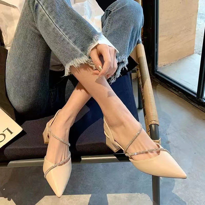 loveccr  Beautiful  New Sandals Women's Chunky Heel  Summer High Heels Closed Toe Shoes Pointed Toe Pumps Women's Classy Shoes