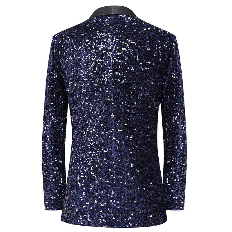 LOVECCR   Men's Dress Sequined Color-Changing Flash Bar DJ Nightclub Stage Performance Suit Host Singer Navy Blue Coat