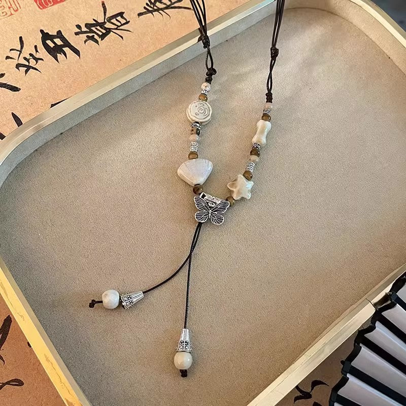 Chinese Zen New Chinese Style Camellia Necklace Ancient Style Woven National Style Clavicle Chain Beaded Flower Necklace