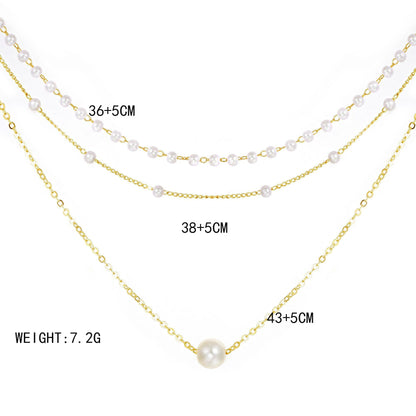 HOT and NEW Cross Border New Fashion Pearl Chain Pendant Three-Layer Necklace Women's All-Match Light Luxury Temperament High Sense Necklace