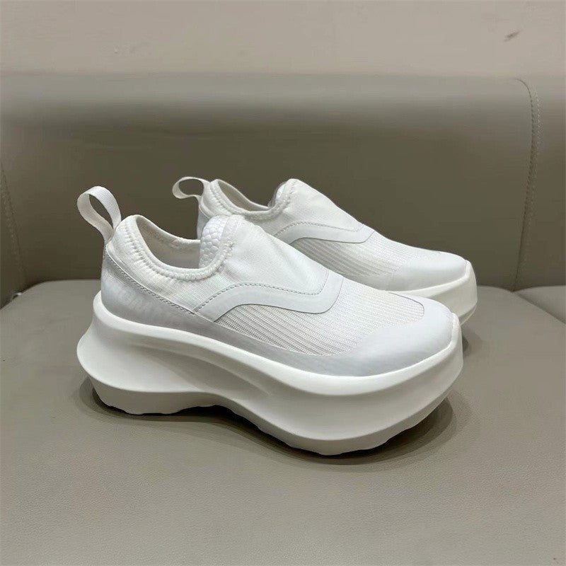 loveccr Lisa Xiaosa Same Style Genuine Leather Platform Sports Dad Shoes  Spring New Breathable Casual Versatile White Shoes