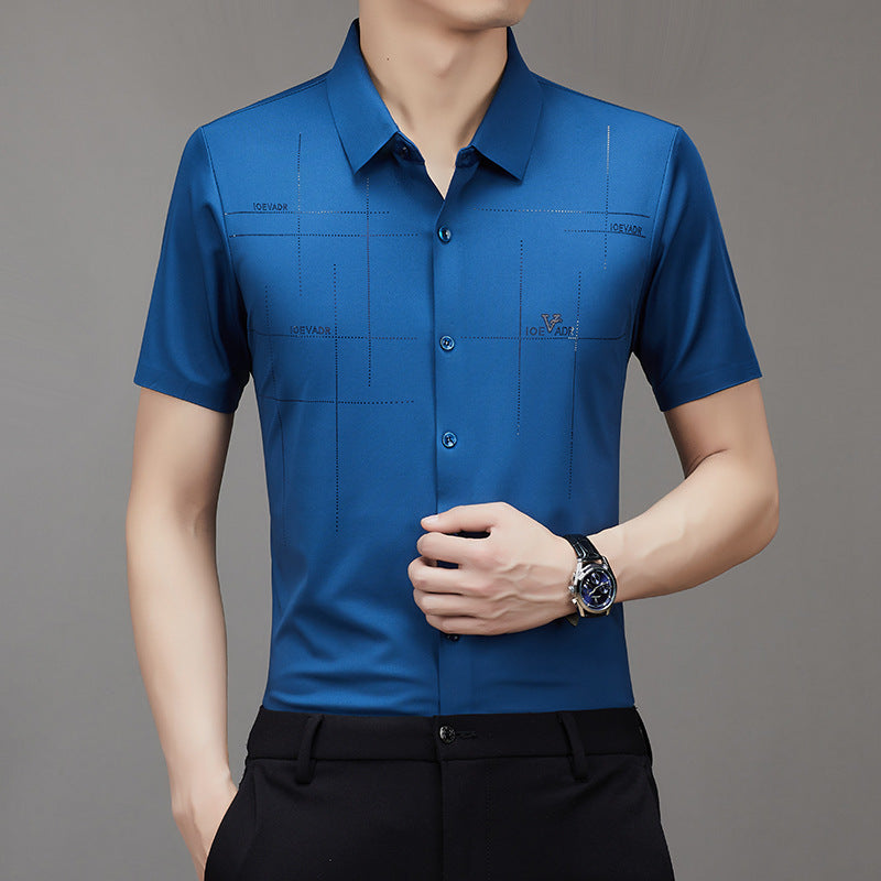 Summer New TikTok Same Style Men's Short-Sleeved Shirt Business Seamless Shirt