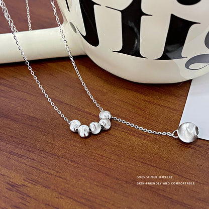 Yongya S925 Sterling Silver Fashion Personality round Beads Tassel Necklace Cold Style Clavicle Chain Niche Design Necklace