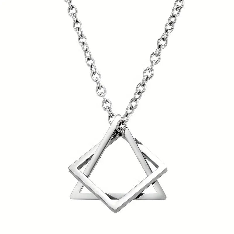 Cross-Border Geometric Triangle Square Combination Titanium Steel Hip Hop Necklace Men's Trendy Handsome Cool Earth Simple Pendant Accessories