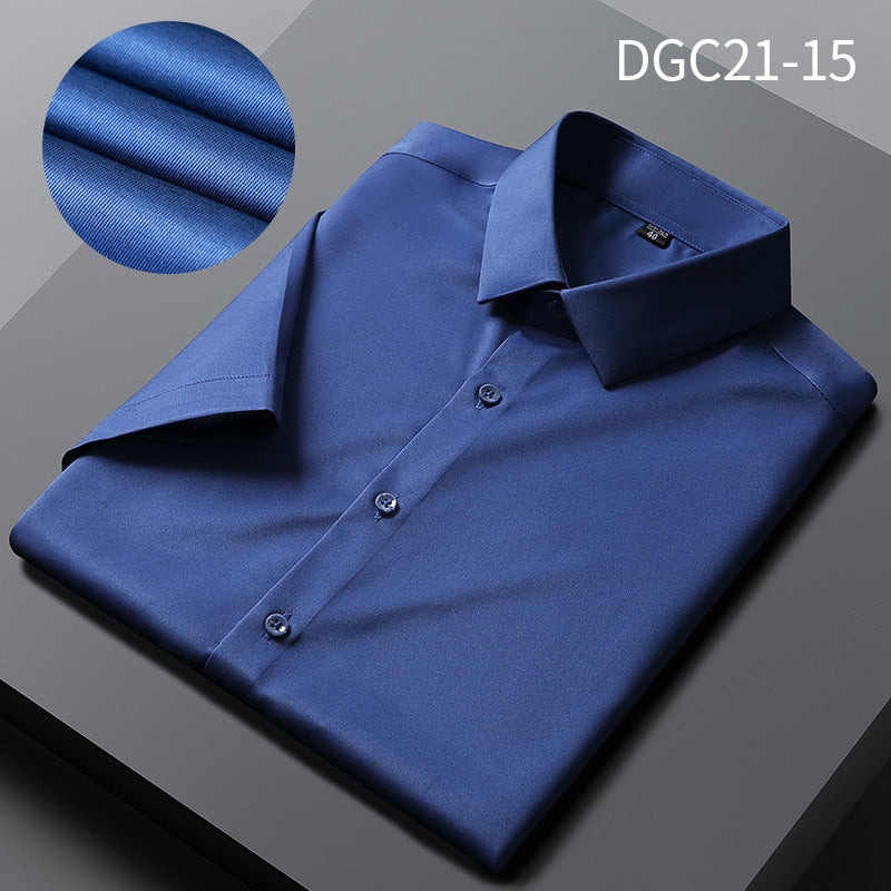 Short-Sleeved Shirt Men's Spring Summer Sweat Absorbing Breathable Shirt Korean Style Slim-Fitting Iron-Free Anti-Wrinkle Solid Color Simple Men's Shirt