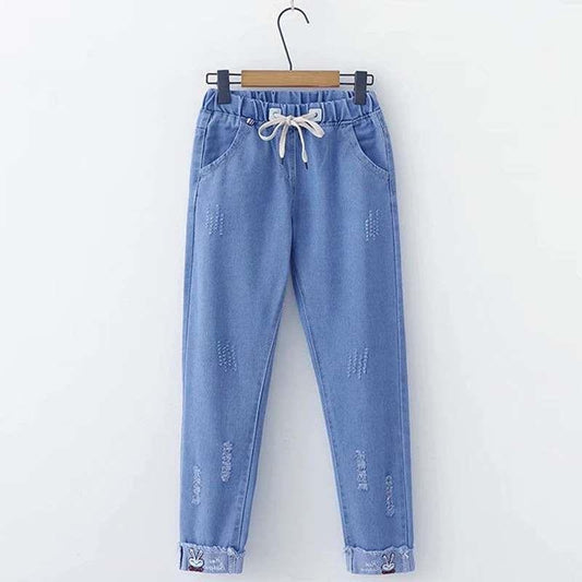 New Summer New Junior High School Girl Jeans Girl Student Loose Casual Trousers Japanese Style Straight-Leg Pants