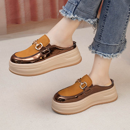 Summer Height Increasing Half Slippers Women's Toe Cap Outdoor Wear  New All-Matching Comfortable Slip-on Thick Bottom Sandals Batch