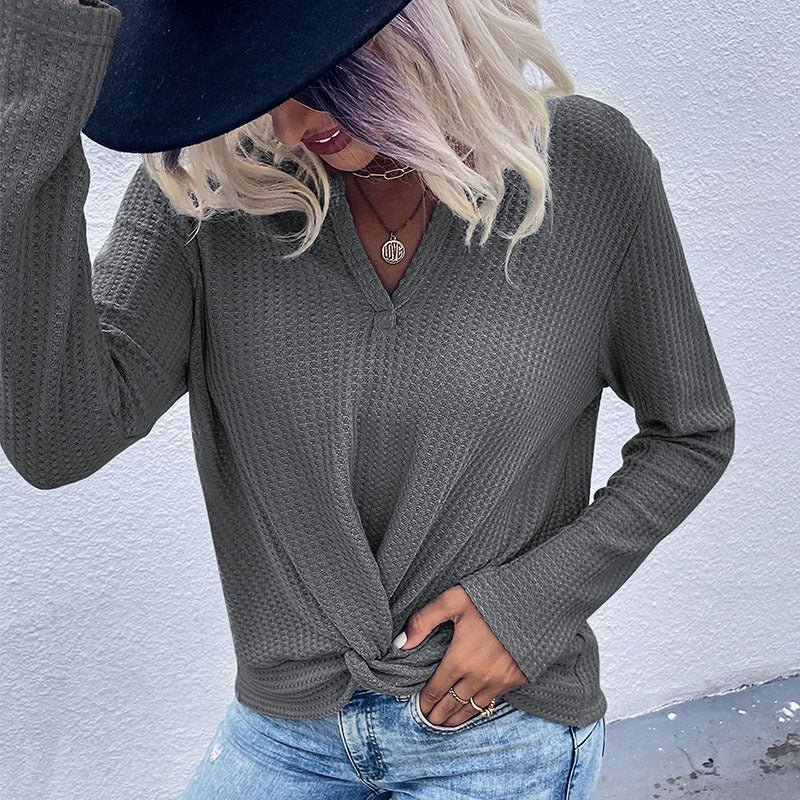 LOVECCR Autumn long-sleeved pullover knitted sweater women's Popular trade explosion New popular new waffle kink bottoming top